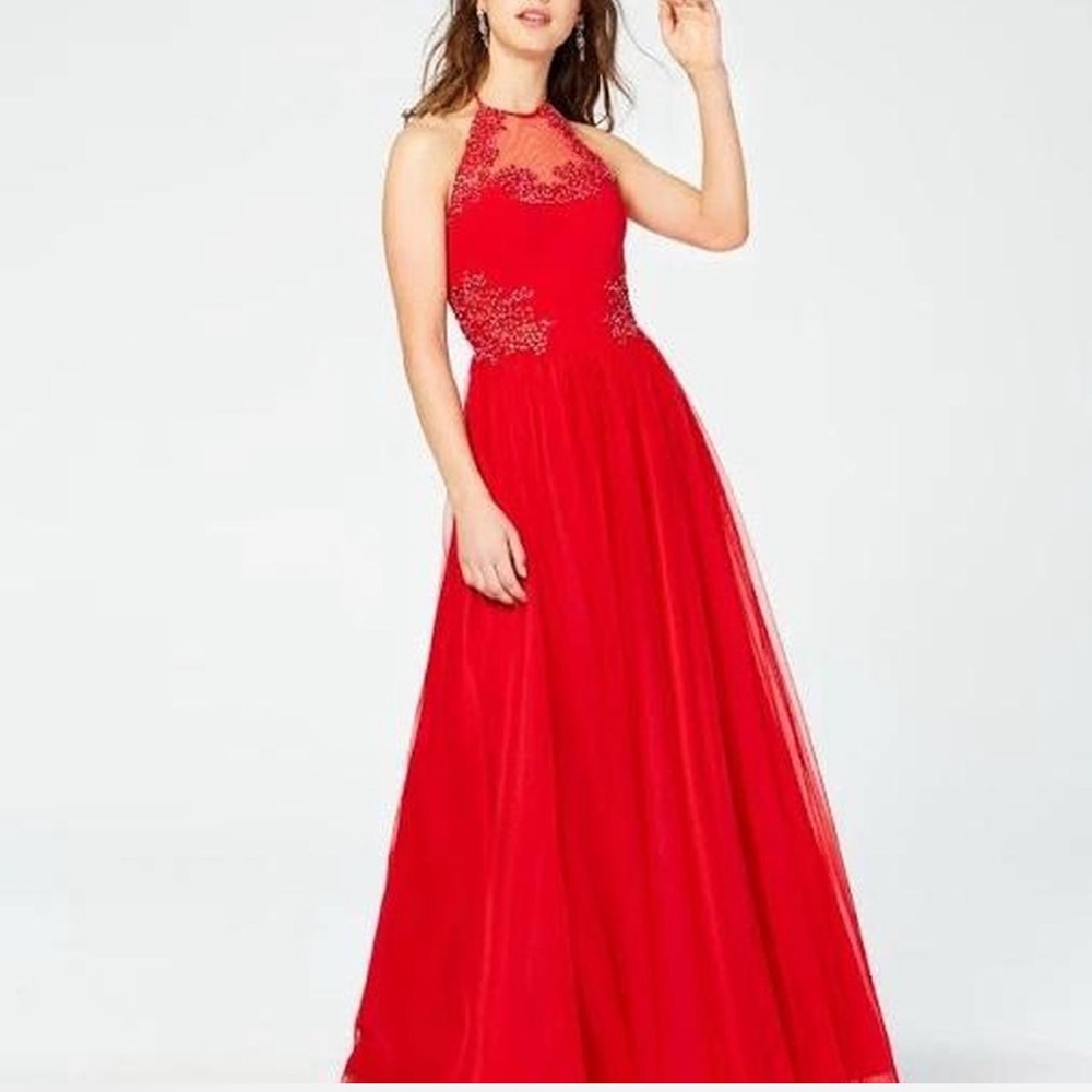 Blondie nites red embroidered prom dress
